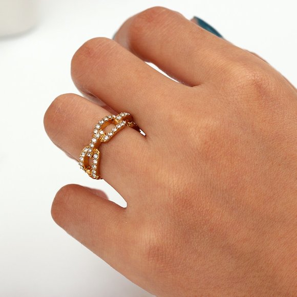 Chain Link Zircon‎ 18K Gold Plated Stainless Steel Ring - Picture 4 of 12